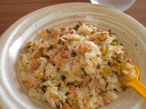 酢飯でさっぱり♪辛子高菜と豚肉の納豆炒飯★